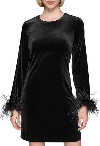 KARL LAGERFELD Women's Long Sleeve Stretch Velvet Sheath Mini Dress in Saudi Arabia