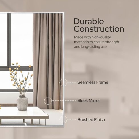 22 x 34 Brushed Nickel Bathroom Mirror – Silver Framed Bathroom Vanity Mirror, Bathroom Mirrors for Over Sink, Modern Bathroom Mirror, Sleek Mirror with Rust Proof Features in Saudi Arabia