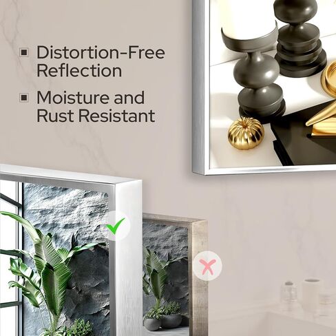 22 x 34 Brushed Nickel Bathroom Mirror – Silver Framed Bathroom Vanity Mirror, Bathroom Mirrors for Over Sink, Modern Bathroom Mirror, Sleek Mirror with Rust Proof Features in Saudi Arabia