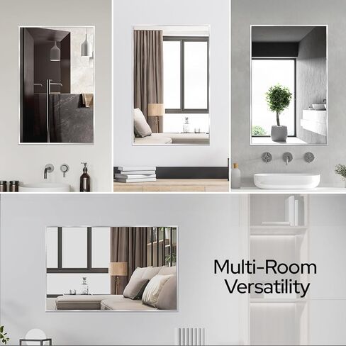 22 x 34 Brushed Nickel Bathroom Mirror – Silver Framed Bathroom Vanity Mirror, Bathroom Mirrors for Over Sink, Modern Bathroom Mirror, Sleek Mirror with Rust Proof Features in Saudi Arabia