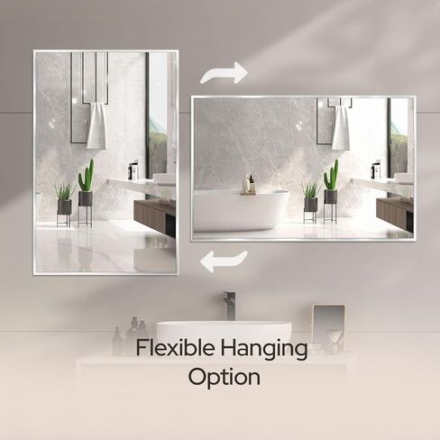 22 x 34 Brushed Nickel Bathroom Mirror – Silver Framed Bathroom Vanity Mirror, Bathroom Mirrors for Over Sink, Modern Bathroom Mirror, Sleek Mirror with Rust Proof Features in Saudi Arabia
