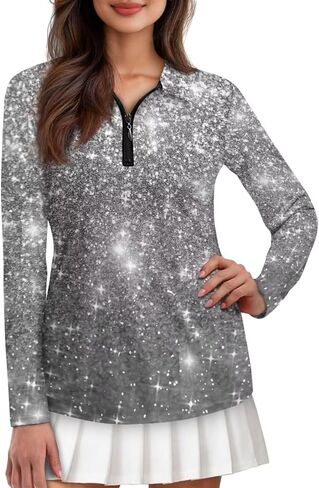 Knextrepoy Golf Shirts for Women Long Sleeve Zip Up V-Neck Golf Tennis Shirt Womens Pullover Tops in Saudi Arabia