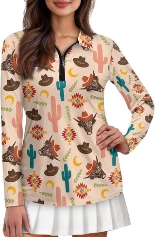 Knextrepoy Golf Shirts for Women Long Sleeve Zip Up V-Neck Golf Tennis Shirt Womens Pullover Tops in Saudi Arabia