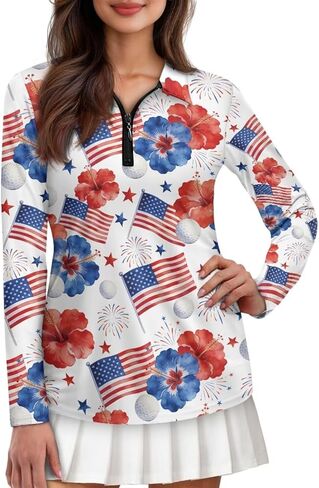 Knextrepoy Golf Shirts for Women Long Sleeve Zip Up V-Neck Golf Tennis Shirt Womens Pullover Tops in Saudi Arabia