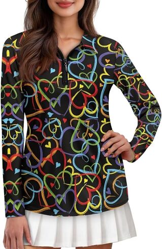 Knextrepoy Golf Shirts for Women Long Sleeve Zip Up V-Neck Golf Tennis Shirt Womens Pullover Tops in Saudi Arabia