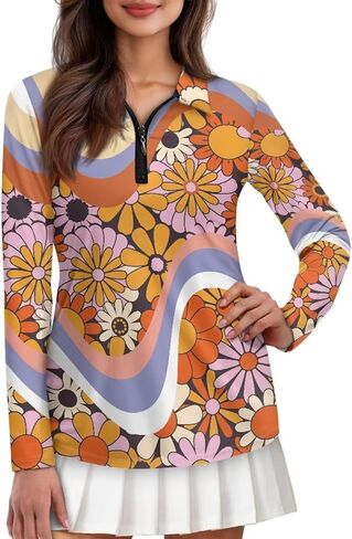 Knextrepoy Golf Shirts for Women Long Sleeve Zip Up V-Neck Golf Tennis Shirt Womens Pullover Tops in Saudi Arabia