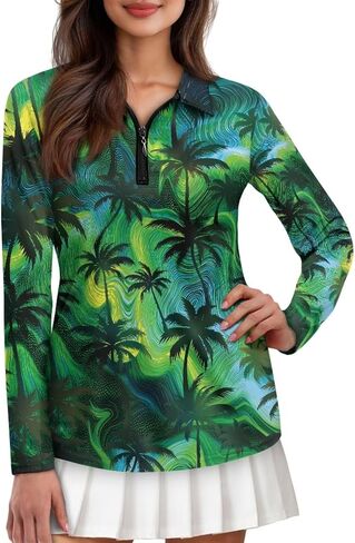 Knextrepoy Golf Shirts for Women Long Sleeve Zip Up V-Neck Golf Tennis Shirt Womens Pullover Tops in Saudi Arabia