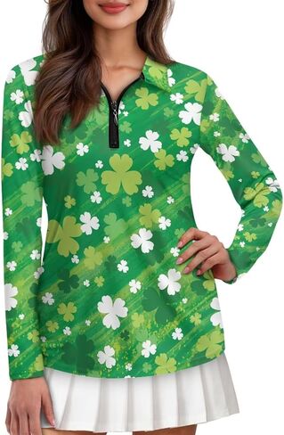 Knextrepoy Golf Shirts for Women Long Sleeve Zip Up V-Neck Golf Tennis Shirt Womens Pullover Tops in Saudi Arabia