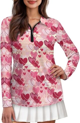Knextrepoy Golf Shirts for Women Long Sleeve Zip Up V-Neck Golf Tennis Shirt Womens Pullover Tops in Saudi Arabia