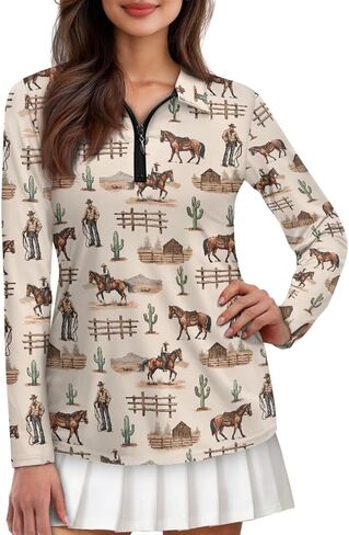 Knextrepoy Golf Shirts for Women Long Sleeve Zip Up V-Neck Golf Tennis Shirt Womens Pullover Tops in Saudi Arabia