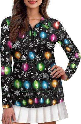 Knextrepoy Golf Shirts for Women Long Sleeve Zip Up V-Neck Golf Tennis Shirt Womens Pullover Tops in Saudi Arabia