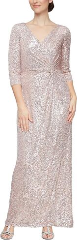 Alex Evenings Womens Long 3/4 Sleeve Formal Event Dress with Cinched Tie Waist (Petite and Regular Sizes) in Saudi Arabia