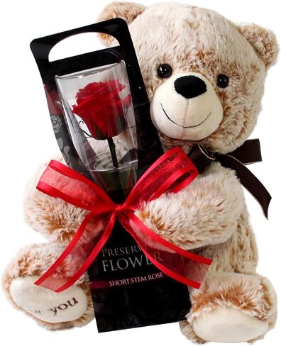 宅配花屋さん花RiRo Preserved Flower, Preserved Rose, Teddy Bear with Single Red Rose, Gift, Celebration, Anniversary, Birthday, Flower Arrangement, Flower Gift, Everlasting Rose, Flowers, for Women in Saudi Arabia