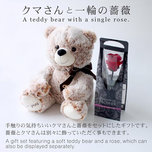 宅配花屋さん花RiRo Preserved Flower, Preserved Rose, Teddy Bear with Single Red Rose, Gift, Celebration, Anniversary, Birthday, Flower Arrangement, Flower Gift, Everlasting Rose, Flowers, for Women in Saudi Arabia