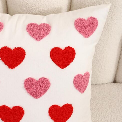 WOKANI Valentines Day Throw Pillow Covers 18x18 Set of 2 Heart Love Couples Decorations Embroidery Cushion Covers Home Decor for Couch Girlfriend Sofa Bedroom, White Red Pink in Saudi Arabia