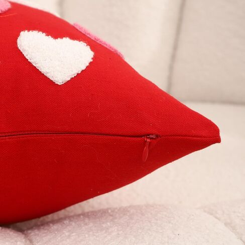 WOKANI Valentines Day Throw Pillow Covers 18x18 Set of 2 Heart Love Couples Decorations Embroidery Cushion Covers Home Decor for Couch Girlfriend Sofa Bedroom, White Red Pink in Saudi Arabia