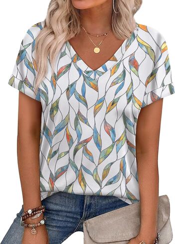 Womens T Shirts Short Sleeve Summer Tops Cute V Neck Casual Blouses in Saudi Arabia