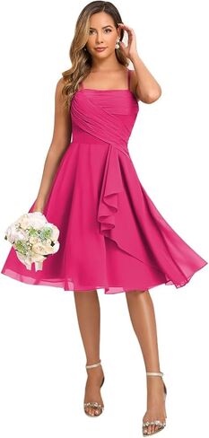 MYDRESS Chiffon Short Bridesmaid Dresses with Pockets A Line Pleated Formal Party Gown in Saudi Arabia