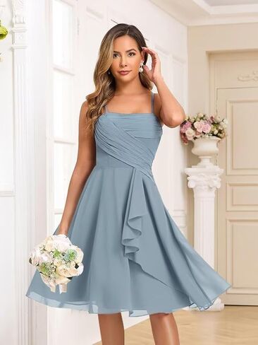 MYDRESS Chiffon Short Bridesmaid Dresses with Pockets A Line Pleated Formal Party Gown in Saudi Arabia