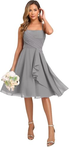 MYDRESS Chiffon Short Bridesmaid Dresses with Pockets A Line Pleated Formal Party Gown in Saudi Arabia