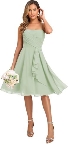 MYDRESS Chiffon Short Bridesmaid Dresses with Pockets A Line Pleated Formal Party Gown in Saudi Arabia