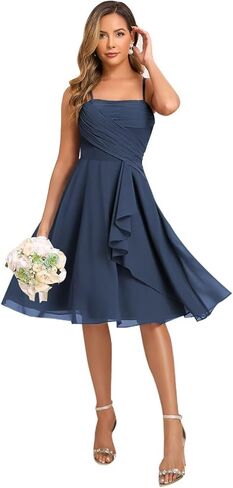 MYDRESS Chiffon Short Bridesmaid Dresses with Pockets A Line Pleated Formal Party Gown in Saudi Arabia