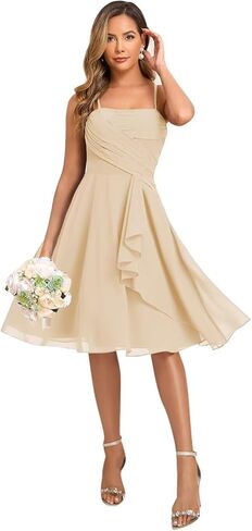 MYDRESS Chiffon Short Bridesmaid Dresses with Pockets A Line Pleated Formal Party Gown in Saudi Arabia