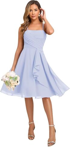MYDRESS Chiffon Short Bridesmaid Dresses with Pockets A Line Pleated Formal Party Gown in Saudi Arabia