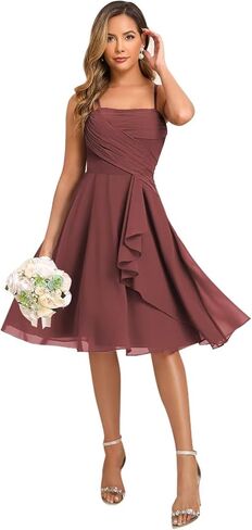 MYDRESS Chiffon Short Bridesmaid Dresses with Pockets A Line Pleated Formal Party Gown in Saudi Arabia