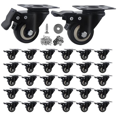 2 Inch Wheel Casters,Set of 4 Heavy Duty Casters,with Brake,No Noise Locking Polyurethane (PU) Wheels, for Furniture and Workbench Load 800lbs in Kuwait