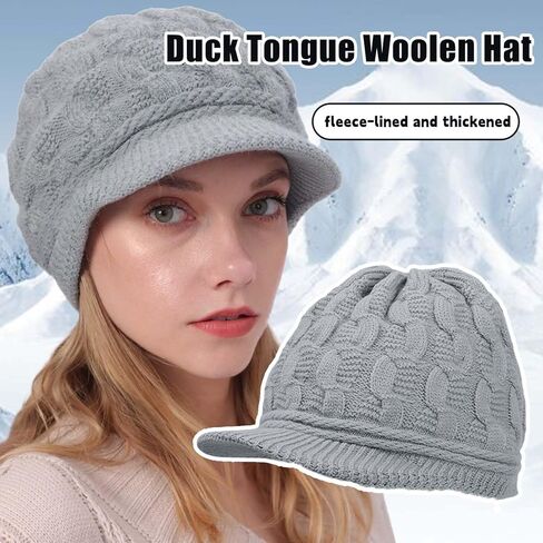 Winter Warm Knit Hat with Visor Vintage Elegant Beanie Cap Braided Soft Lining Ladies Peaked Beanie Skull Caps for Women in Saudi Arabia