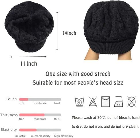Winter Warm Knit Hat with Visor Vintage Elegant Beanie Cap Braided Soft Lining Ladies Peaked Beanie Skull Caps for Women in Saudi Arabia