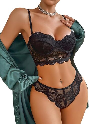 Avidlove Lace Lingerie Set for Women 2 Piece Bra and Panty Sets V Neck Corset Tops Nightwear S-XXL in Saudi Arabia