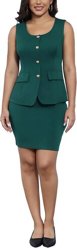 Womens Summer 2 Piece Outfits Summer Sleevevless Scoop Neck Blazer Vest Mini Skirt Dress Sets Matching Work Sets in Kuwait