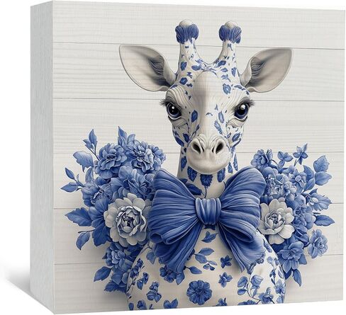 Nitelat Blue and White Chinoiserie Cow Wooden Signs, Grand Millenial Bow Blue Cow Floral Home Decor Signs, Chinoiserie Porcelain Desk Decorations, Farmhouse Animal Office Kitchen Bathroom Decor in Saudi Arabia