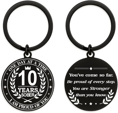هدية Hewonnn Sober Anniversary Milestone - رمز استعادة الرصانة AA NA، سلسلة مفاتيح رصينة لمدة عام إلى 10 سنوات مع ملصقات مرآة in Saudi Arabia