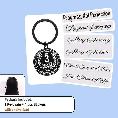 Hewonnn Sober Anniversary Milestone Gift - AA NA Sobriety Recovery Token, 1 Year-10 Years Sober Keychain With Mirror Stickers in Saudi Arabia