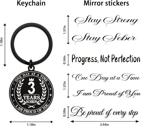 Hewonnn Sober Anniversary Milestone Gift - AA NA Sobriety Recovery Token, 1 Year-10 Years Sober Keychain With Mirror Stickers in Saudi Arabia