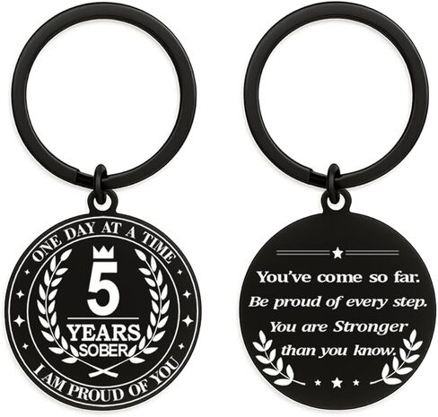 Hewonnn Sober Anniversary Milestone Gift - AA NA Sobriety Recovery Token, 1 Year-10 Years Sober Keychain With Mirror Stickers in Saudi Arabia