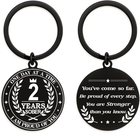 Hewonnn Sober Anniversary Milestone Gift - AA NA Sobriety Recovery Token, 1 Year-10 Years Sober Keychain With Mirror Stickers in Saudi Arabia