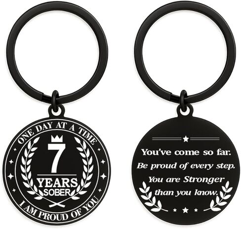 Hewonnn Sober Anniversary Milestone Gift - AA NA Sobriety Recovery Token, 1 Year-10 Years Sober Keychain With Mirror Stickers in Saudi Arabia