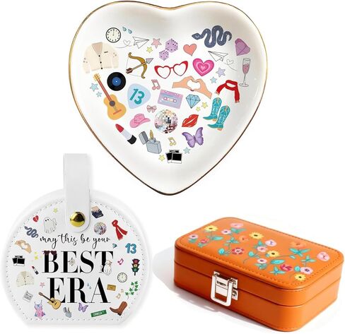 BLINK BOUNCE Best Era Inspired Jewelry Organizer Bundle - Ceramic Heart Ring Tray & 2 Stylish Jewelry Boxes Perfect for Taylor Swift Fans Decorative Trinket Storage for Rings Necklaces Earrings in Saudi Arabia