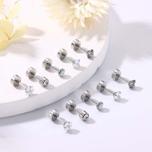 Surgical Steel Stud Earrings for Women Men Earrings Flat Back Earrings Stud Stainless Steel Cartilage Earring Opal CZ Small Flatback Stud Earrings Women in Saudi Arabia