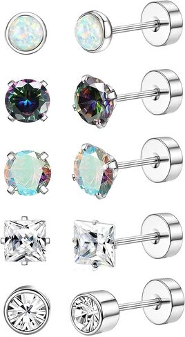 Surgical Steel Stud Earrings for Women Men Earrings Flat Back Earrings Stud Stainless Steel Cartilage Earring Opal CZ Small Flatback Stud Earrings Women in Saudi Arabia