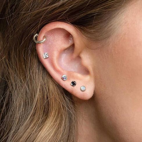 Surgical Steel Stud Earrings for Women Men Earrings Flat Back Earrings Stud Stainless Steel Cartilage Earring Opal CZ Small Flatback Stud Earrings Women in Saudi Arabia