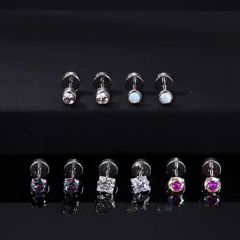 Surgical Steel Stud Earrings for Women Men Earrings Flat Back Earrings Stud Stainless Steel Cartilage Earring Opal CZ Small Flatback Stud Earrings Women in Saudi Arabia