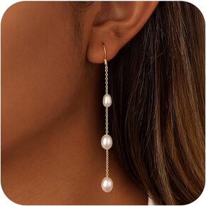 Tasiso أقراط متدلية من اللؤلؤ للنساء عصرية 14 قيراط مطلية بالذهب سلسلة خيط طويلة أنيقة تشيكوسلوفاكيا أقراط هيبوالرجينيك لطيف أقراط صغيرة مجوهرات in Kuwait