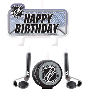 وقت الجليد NHL باللونين الأسود والرمادي! مجموعة شموع "عيد ميلاد سعيد" - 3 صغيرة (1.25 بوصة - 2.5 بوصة) و1 كبيرة (2.25 بوصة × 3.37 بوصة) - مثالية للحفلات التي تحمل عنوان الهوكي in Kuwait