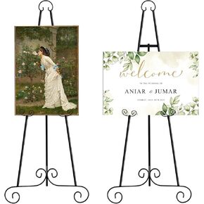 46" H Metal Round Tube Scroll Display Easel, Classic Black Decorative Large Adjustable Floor Standing Easel with Chain Support, Perfect for Showcasing Pictures, Artwork, Picture Frame Wedding Sign Etc in Kuwait