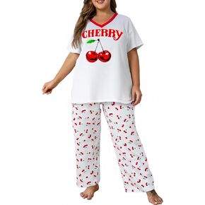 أطقم بيجامات نسائية من NANYUAYA مقاس كبير، ملابس نوم ناعمة ورقبة على شكل حرف V وأكمام قصيرة وسروال كاربري مع جيوب ملابس نوم PJs 1X-5X in Kuwait